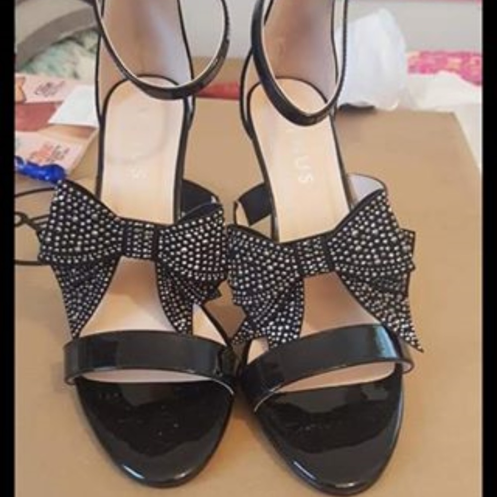 Venus black bow studded heels